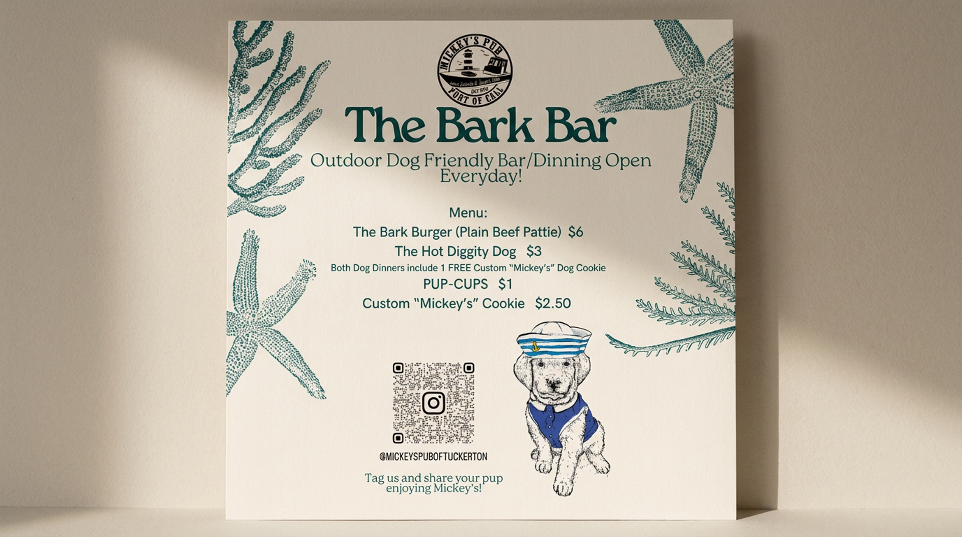 The Bark Bar menu
